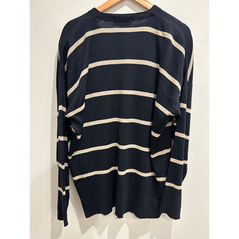 Jones New York Silk/Wool Blend striped navy v beck button down cardigan SZ L - Picture 4 of 6